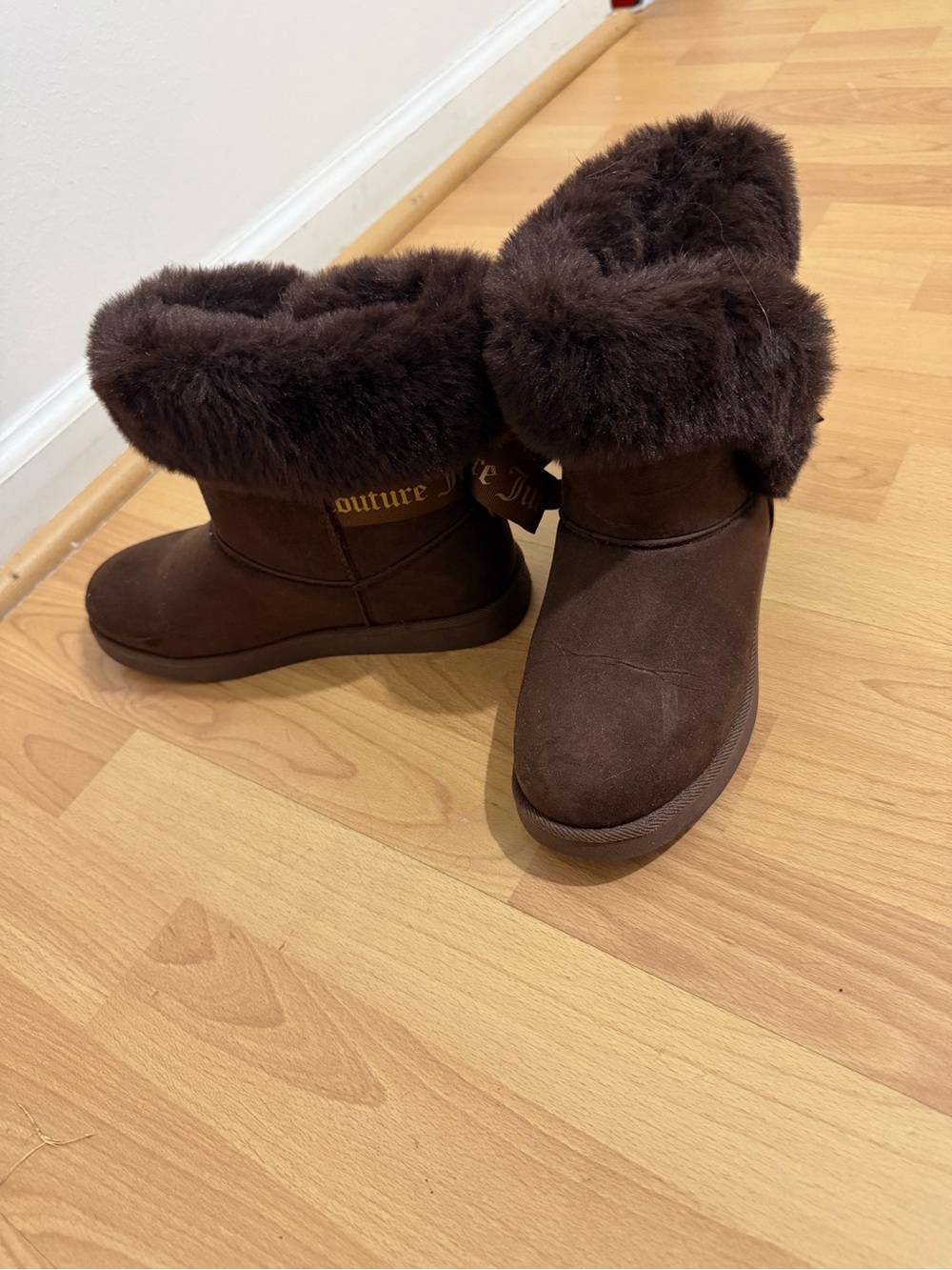 Juicy Couture Dark Brown Faux-Fur Cuffed Kids Boots